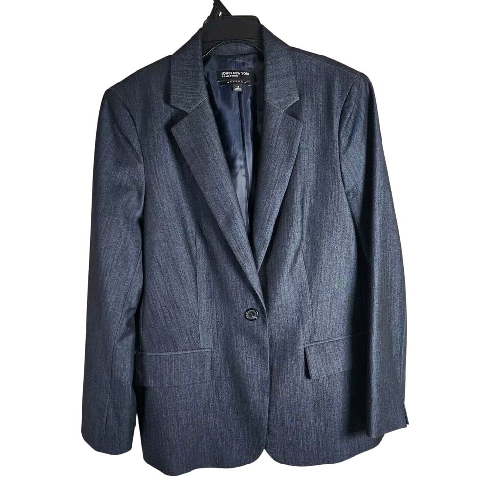 Jones New York Women's Blazer Size 12 Stretch Wool Blend Lined Gray Jacket